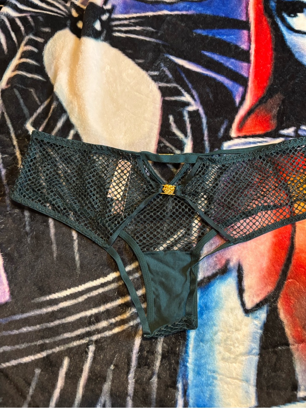 Victoria's Secret Teal Mesh Bikini Briefs with Gold Charm